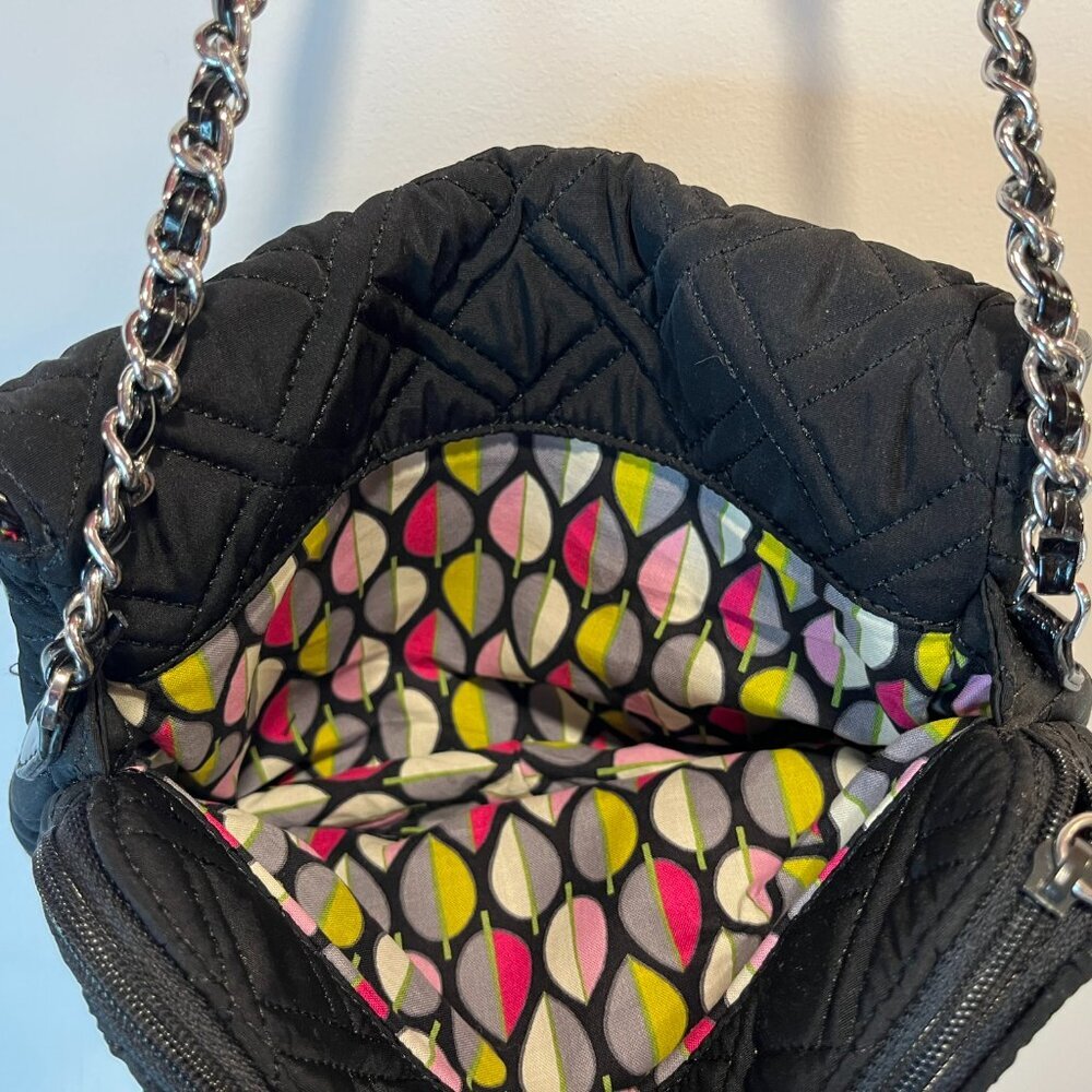 Vera Bradley Quilted Black Shoulder Bag with Leaf Lining - EUC - Picture 4 of 7